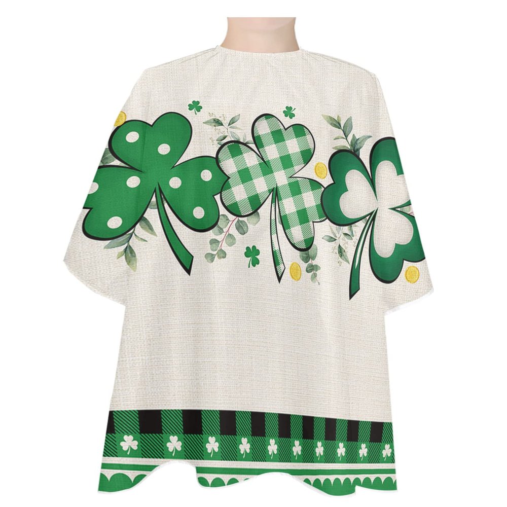 St. Patrick's Day Barber Cape - Salon Hair Cutting Cape for Women,Men,Kids,Adults,Green Shamrock Farmhouse Plaid Eucalyptus Haircut Cape with Elastic Neckline Hairdressing Stylist Cape Gown