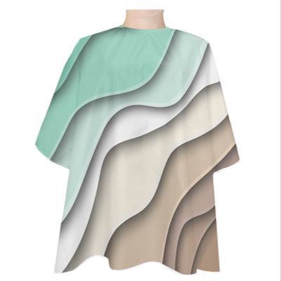 Abstract Modern Geometric Brown Art Barber Cape - Salon Hair Cutting Cape for Women,Men,Kids,Adults,Ombre Green White Ocean Seawaves,Haircut Cape with Elastic Neckline Hairdressing Stylist Cape Gown