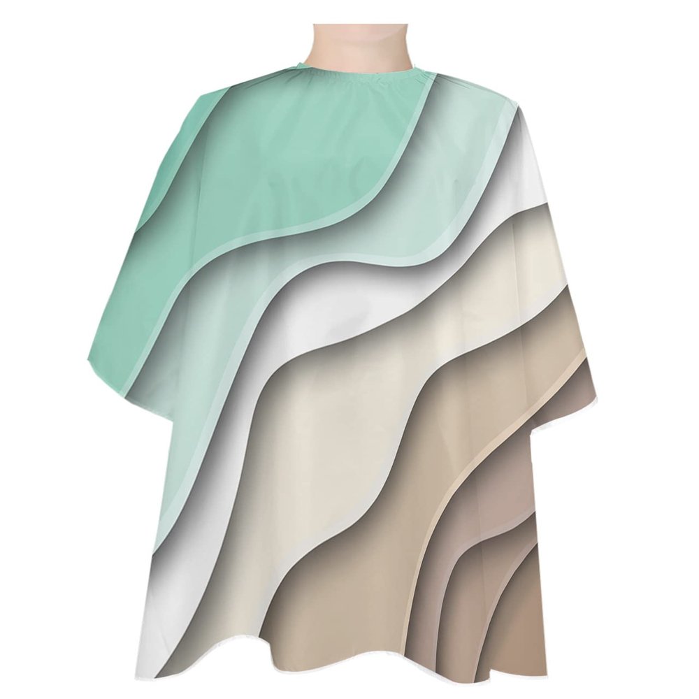 Abstract Modern Geometric Brown Art Barber Cape - Salon Hair Cutting Cape for Women,Men,Kids,Adults,Ombre Green White Ocean Seawaves,Haircut Cape with Elastic Neckline Hairdressing Stylist Cape Gown
