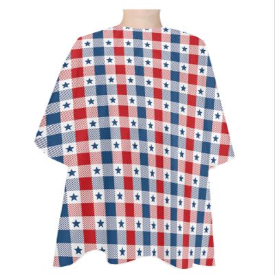 Red Blue Lattice Barber Cape - Salon Hair Cutting Cape for Women,Men,Kids,Adults,4th-of-July Independence Day Holiday Haircut Cape with Elastic Neckline Hairdressing Stylist Cape Gown Accessories