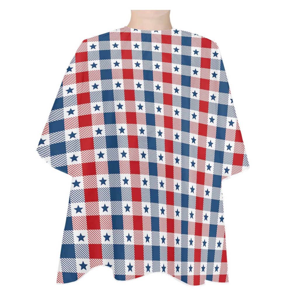 Red Blue Lattice Barber Cape - Salon Hair Cutting Cape for Women,Men,Kids,Adults,4th-of-July Independence Day Holiday Haircut Cape with Elastic Neckline Hairdressing Stylist Cape Gown Accessories