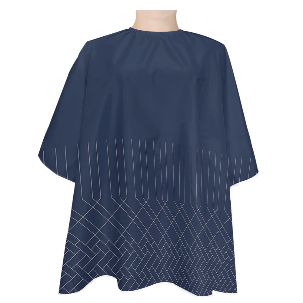 Navy Blue Barber Cape - Salon Hair Cutting Cape for Women,Men,Kids,Adults,Abstract Minimalistic Geometric Stripes Haircut Cape with Elastic Neckline Hairdressing Stylist Cape Gown Accessories