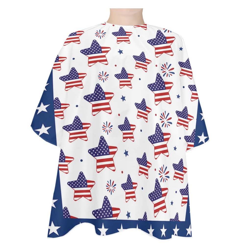 Stars Stripes Flag Barber Cape - Salon Hair Cutting Cape for Women,Men,Kids,Adults,4th-of-July Summer Holiday Haircut Cape with Adjustable Elastic Neckline Hairdressing Stylist Cape Gown Accessories