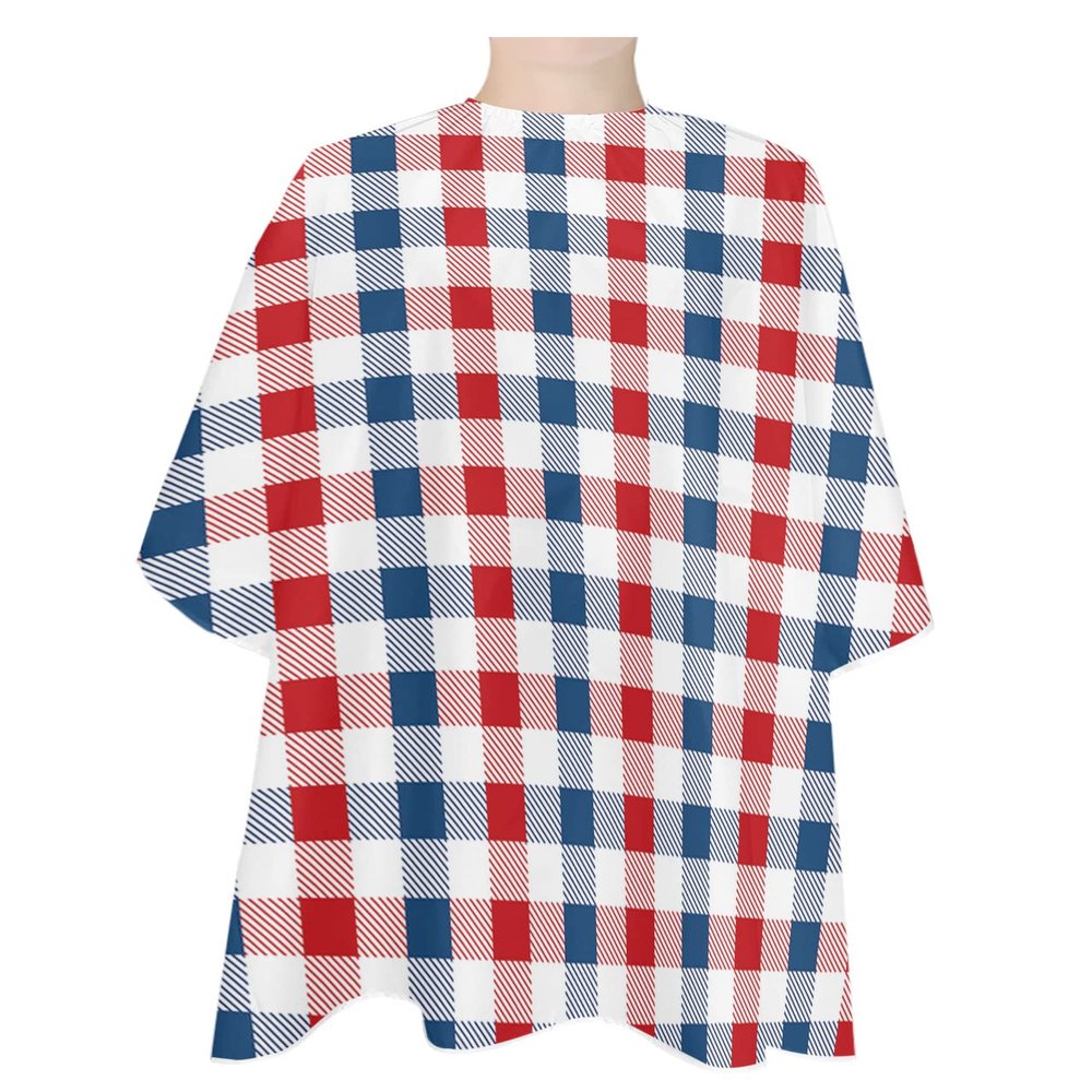 Buffalo Plaid Check Barber Cape - Salon Hair Cutting Cape for Women,Men,Kids,Adults,Red Blue Independence Day Holiday Haircut Cape with Elastic Neckline Hairdressing Stylist Cape Gown Accessories