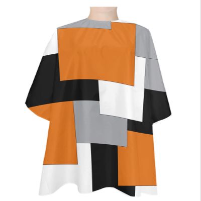 Orange White Barber Cape - Salon Hair Cutting Cape for Women,Men,Kids,Adults,Black Grey Middle Century Abstract Patchwork Color Art Haircut Cape with Elastic Neckline Hairdressing Stylist Cape Gown