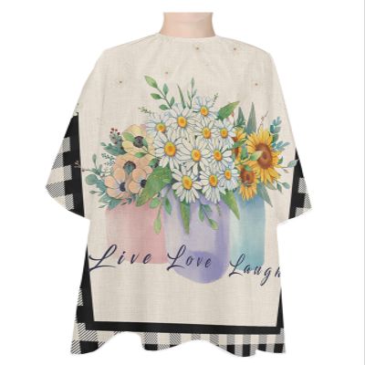 French Country Daisies Flower Barber Cape - Salon Hair Cutting Cape for Women,Men,Kids,Adults,Farmhouse Rustic Sunflowers Plaid Plants Haircut Cape with Elastic Neckline Hairdressing Stylist Cape Gown