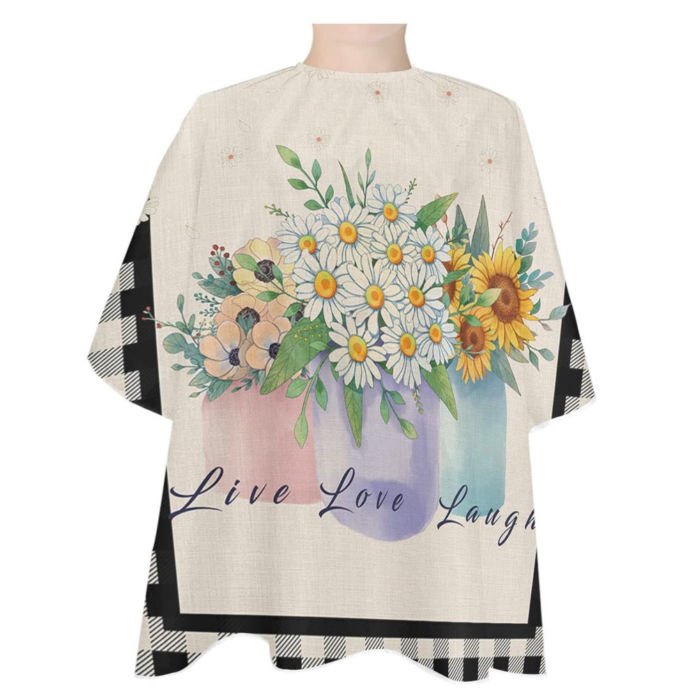 French Country Daisies Flower Barber Cape - Salon Hair Cutting Cape for Women,Men,Kids,Adults,Farmhouse Rustic Sunflowers Plaid Plants Haircut Cape with Elastic Neckline Hairdressing Stylist Cape Gown