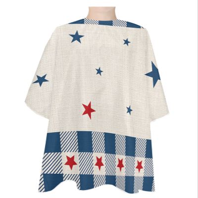 Blue Red Stars Barber Cape - Salon Hair Cutting Cape for Women,Men,Kids,Adults,Independence Day Burlap Buffalo Plaid Haircut Cape with Elastic Neckline Hairdressing Stylist Cape Gown Accessories