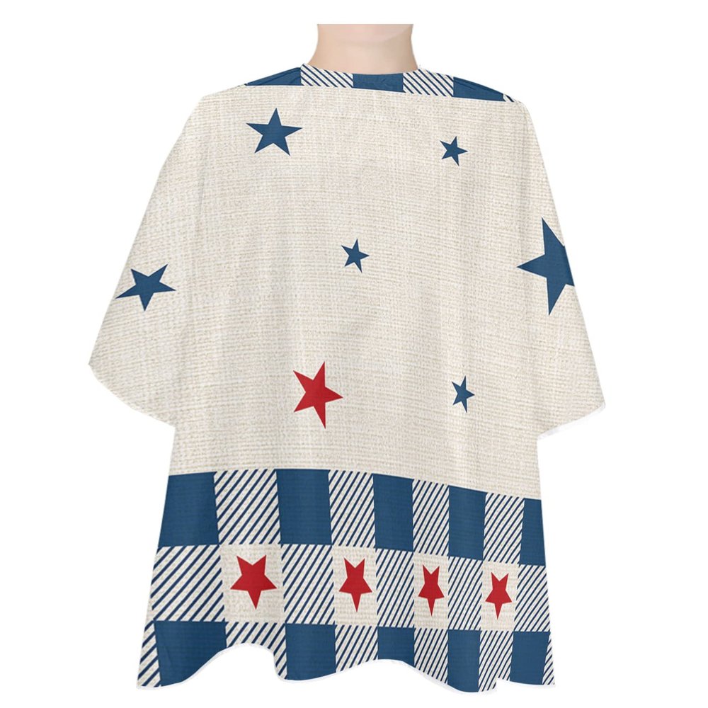 Blue Red Stars Barber Cape - Salon Hair Cutting Cape for Women,Men,Kids,Adults,Independence Day Burlap Buffalo Plaid Haircut Cape with Elastic Neckline Hairdressing Stylist Cape Gown Accessories