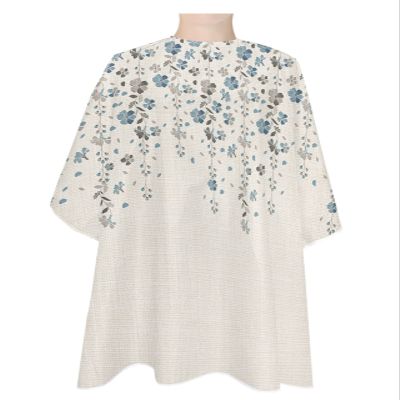 Vintage Floral Barber Cape - Salon Hair Cutting Cape for Women, Men, Kids, Adults, Blue Grey Flower Watercolor Haircut Cape with Adjustable Elastic Neckline Hairdressing Stylist Cape Gown Accessories