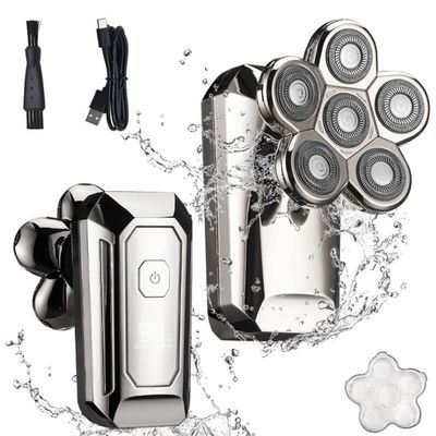 Electric Razor for Men, Bald Shaving Machine Electric Shaver for Men Beard Hair Trimmer Body Grooming Kit Six Blade Electric Razor LCD Display ( Color : Silver )