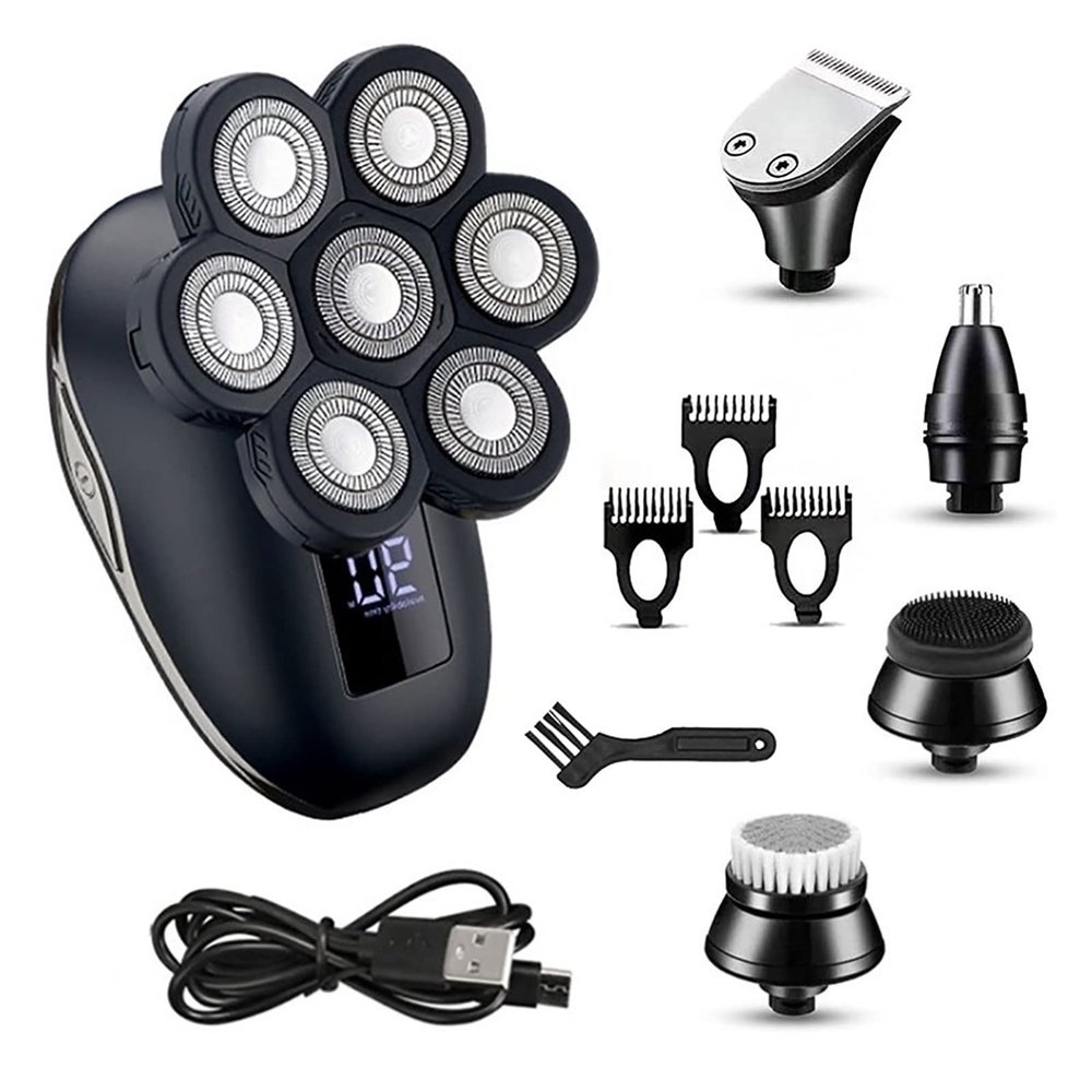 Electric Razor for Men, 5 IN 1 Waterproof 7-blade Shaving Machine Rechargeable Beard Bald Electric Shaver For Men Body Hair Trimmer Grooming Kit Electric Razor