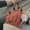 KQueenest Acrylic Press on Nails Short Square Dark Green Nails Set Glazed Fake Nails Press on Acrylic Nails Pure Short Nails Glue on Real Stick on Nails for Women Fall Winter Wear view 1