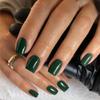 KQueenest Acrylic Press on Nails Short Square Dark Green Nails Set Glazed Fake Nails Press on Acrylic Nails Pure Short Nails Glue on Real Stick on Nails for Women Fall Winter Wear view 2