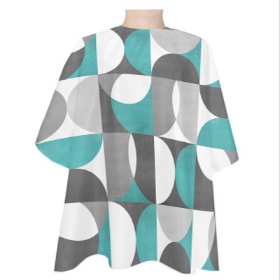 Abstract Aqua Barber Cape - Salon Hair Cutting Cape for Women, Men, Kids, Adults, Modern Grey White Geometric Haircut Cape with Adjustable Elastic Neckline Hairdressing Stylist Cape Gown Accessories