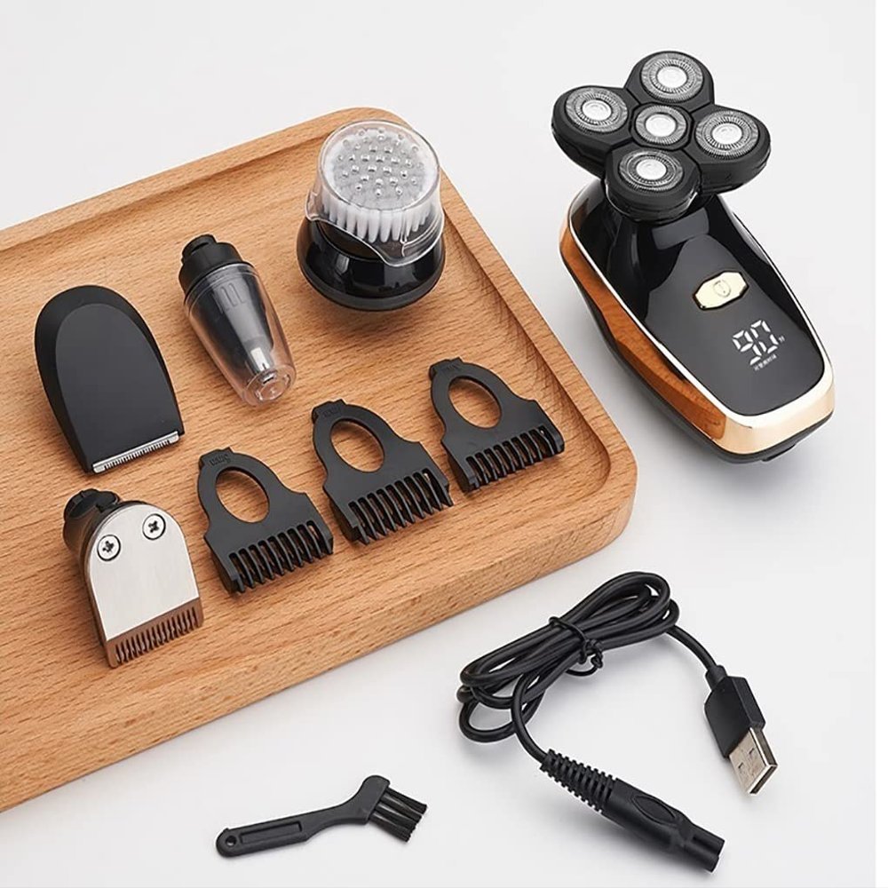 Electric Razor for Men, 5 In 1 Digital Display Wet Dry Electric Shaver Bald Shaving Machine Men Beard Hair Trimmer Body Facial Electric Razor Rechargeable