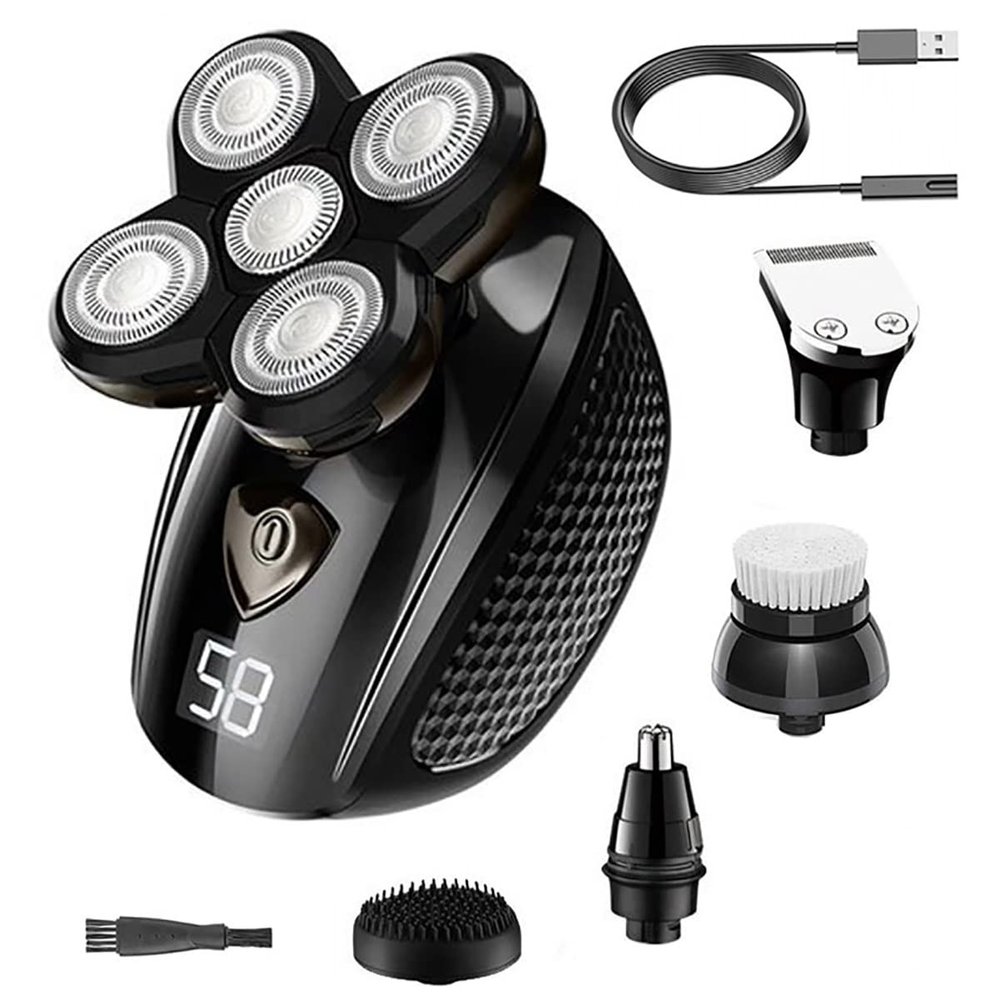 Electric Razor for Men, 5-blade LCD Display Wet Dry Beard Facial Body Electric Shaver Men Hair Electric Razor Bald Shaving Machine Waterproof Kit