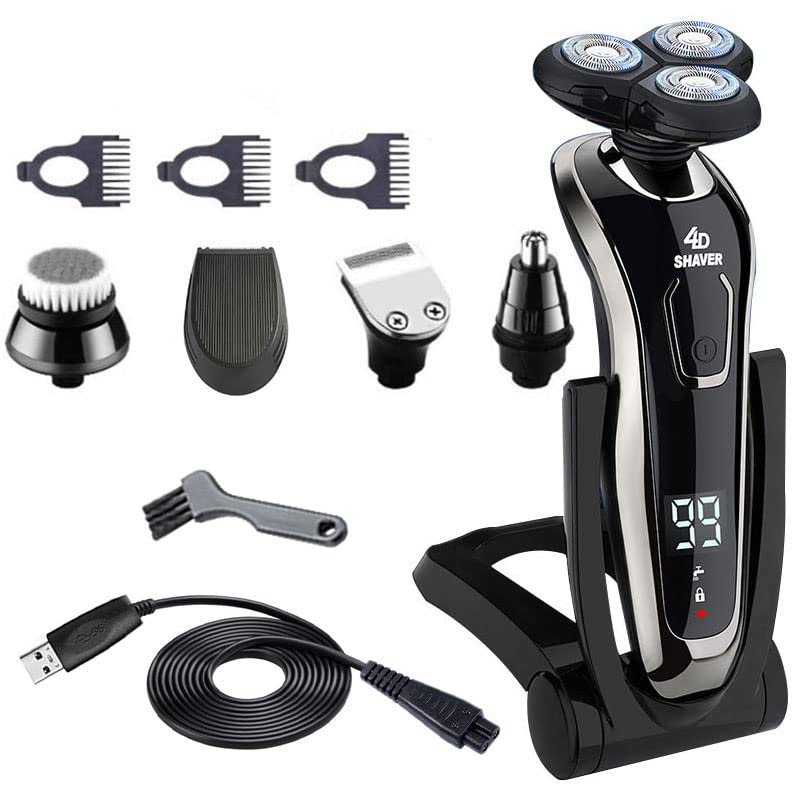 Electric Razor for Men, 5 In 1 LCD Display Powerful Wet Dry Electric Shaver For Men Waterproof Beard Electric Razor Facial Shaving Machine Rechargeable