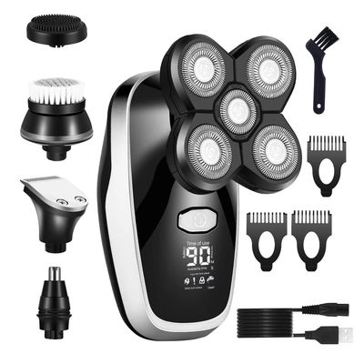 Electric Razor for Men, 5 In1 Wet Dry Facial Boby Grooming Shaver Rechargeable Electric Shaver Bald Head Electric Razor Beard Hair Shaving Machine ( Color : Orange )