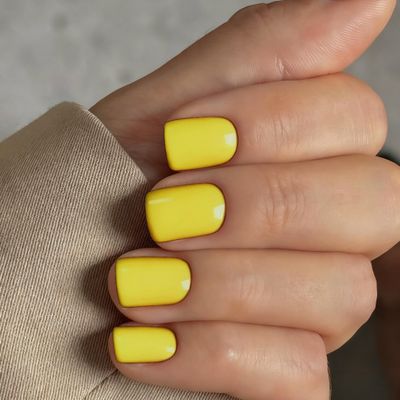 Short Press on Nails Square Yellow Set,Glazed Gel Nails Press on Acrylic Nail Pure Color Fake Short Nail Glue on Natural Petite False Nails Bright Stick on Nails 24 Pcs