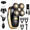 Electric Razor for Men, 5 In1 Wet Dry Facial Boby Grooming Shaver Rechargeable Electric Shaver Bald Head Electric Razor Beard Hair Shaving Machine (Color : Gold) view 1