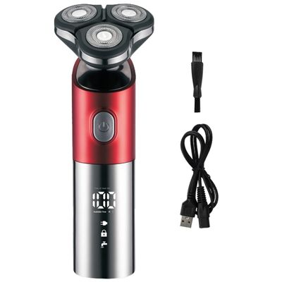 Electric Razor for Men, Electric Shaver Razor Shaving Beard Machine for Men Dry Wet Beard Trimmer Rechargeable Washable 3D Head Dual Blades (Color : Red)