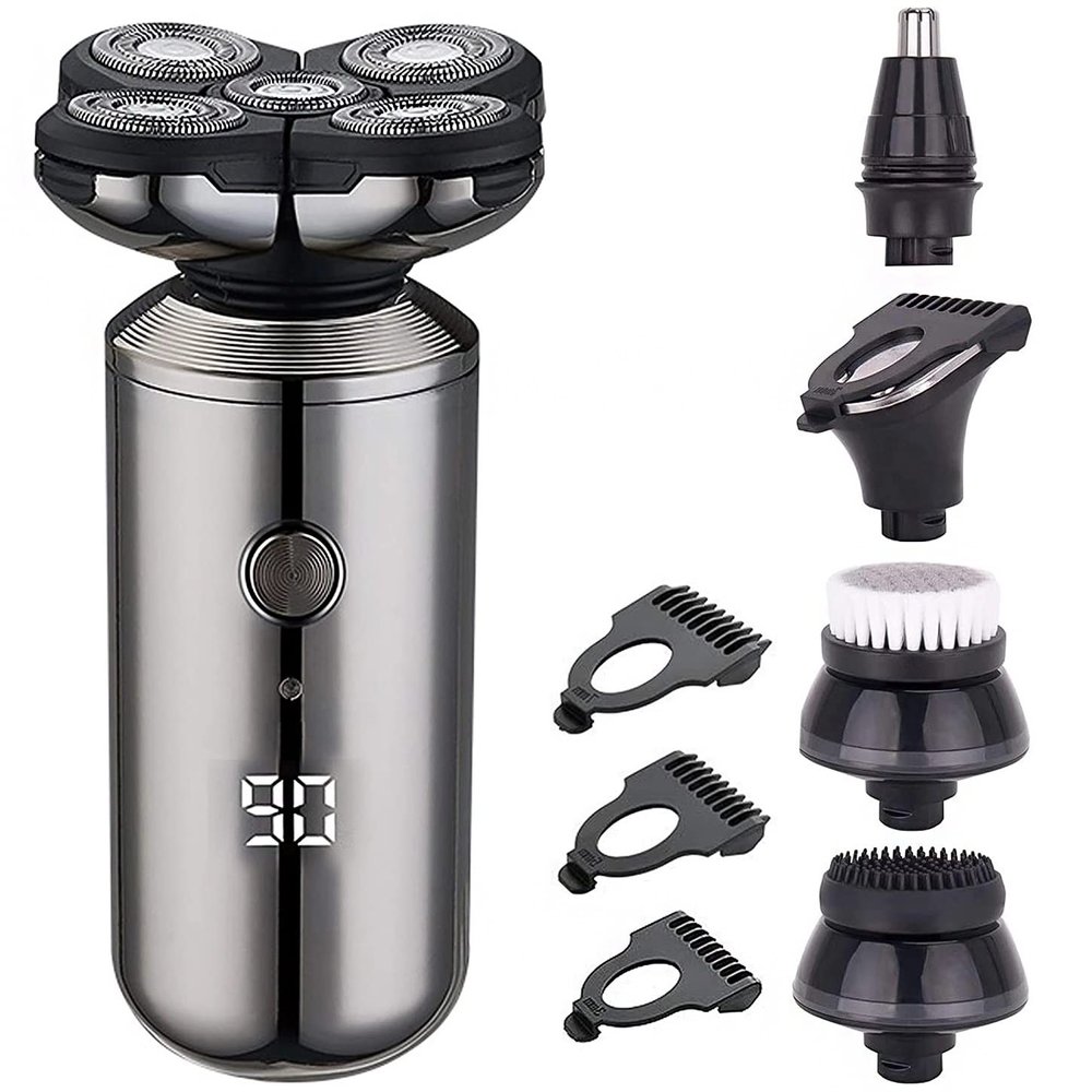 Electric Razor for Men, 5 in 1 Electric Shaver IPX6 Waterproof Shaving Machine Beard Trimmer USB Charging Razor Clippers Multi-Function Grooming Kits