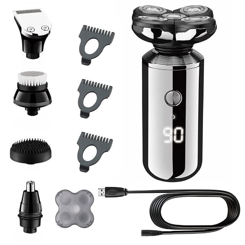Electric Razor for Men, 5in1 Digital Display Wet Dry Electric Shaver Men Bald Shaving Machine Beard Hair Trimmer Body Facial Electric Razor Rechargeable