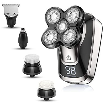 Electric Razor for Men, 5 In 1 Digital Display Rechargeable Electric Shaver For Men Hair Trimmer Beard Electric Razor Bald Shaving Machine Waterproof