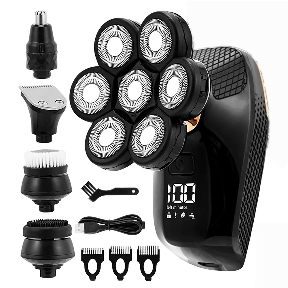 Electric Razor for Men, 5-in-1 Shaver for Men 7D Independently 7 Cutter Floating Head Waterproof Electric Razor Multifunction USB Charge Trimmer for Men