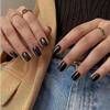 KQueenest Black Press on Nails Short Square, Glazed Gel Nails Press on Acrylic Nails Pure Color, Fake Nails Glue on, Petite Reusable Stick on Nail for Women Winter Decoration 24 Pcs view 1