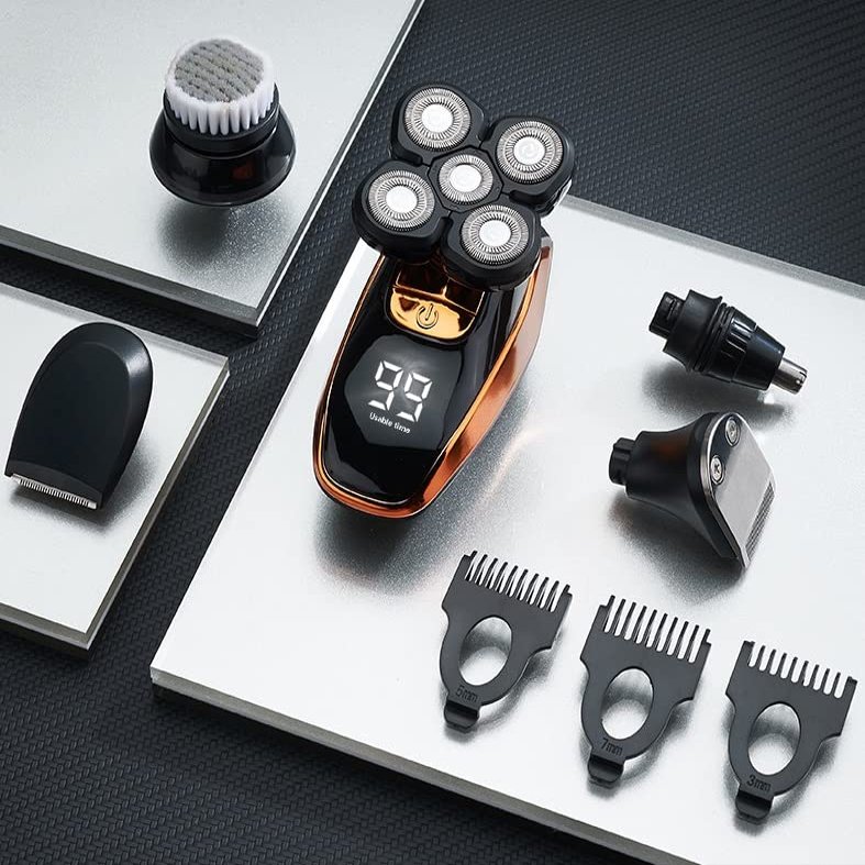 Electric Razor for Men, 5 in 1 Digital Display Wet and Dry Electric Shaver Bald Head Shaver Men Beard Trimmer Body Facial Electric Shaver USB Charging
