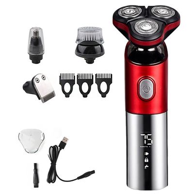 Electric Razor for Men, 3 In1 Multifunction Wet Dry Use Electric Shaver Beard Trimmer Rechargeable Razor for Men Shaving Machine Facial Grooming Set (Color : RED)