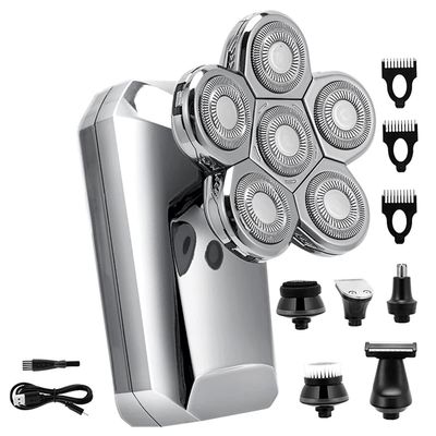 Electric Razor for Men, 6 in 1 Multifunction USB Rechargeable Electric Men's Electric Shaver Floating Heads Bald Head Shaver Razor for Men ( Color : Silver with Box )