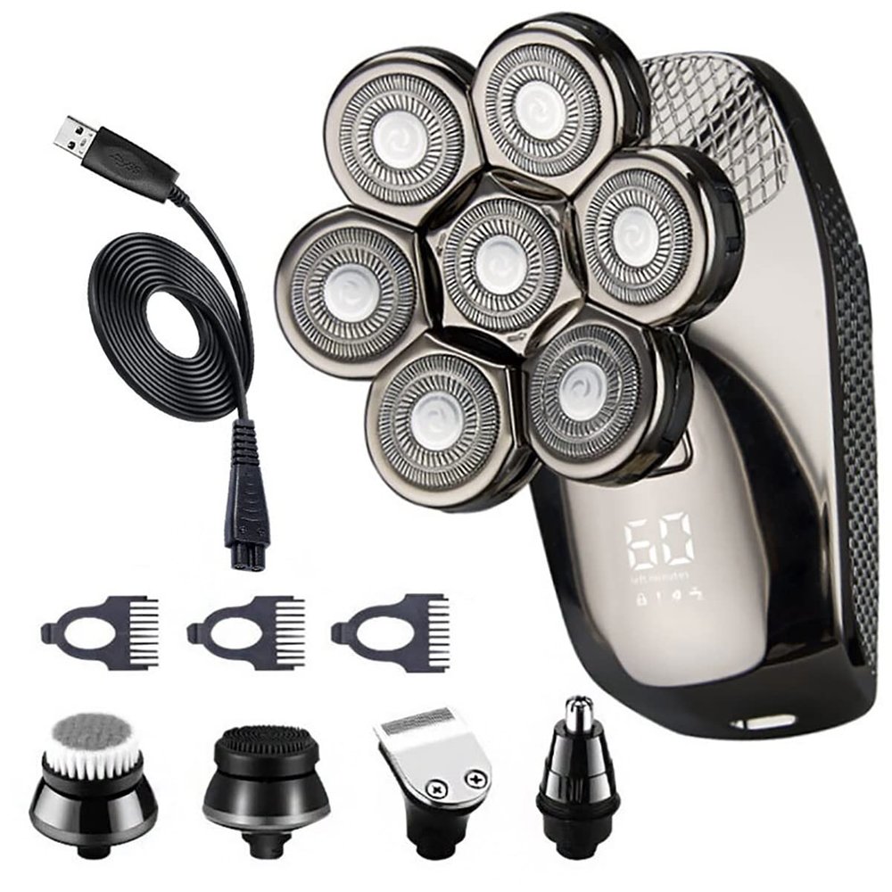 Electric Razor for Men, 7-Blade Rechargeable Electric Shaver for Men 5 in 1 Groomer Face Body Beard Hair Trimmer Electric Razor Bald Head Shaving Machine