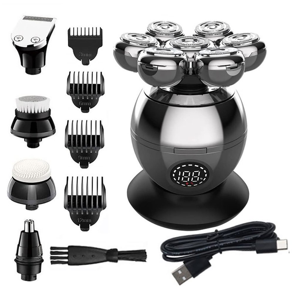 Electric Razor for Men, 5 In 1 Men's Grooming Kit Wet Dry Electric Shaver Beard Trimer Hair Trimmer Electric Razor Rechargeable Bald Shaving Machine LCD Display