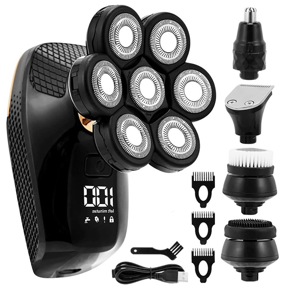 Electric Razor for Men, 5 In 1 Men's Electric Shaver 7 Blades Floating Head IPX6 Waterproof LCD Screen Rechargeable Bald Nose Hair Trimmer For Men Kit