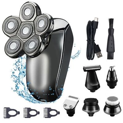 Electric Razor for Men, 6 In 1 Grooming Kit 6-blade Electric Shaver For Men Body Beard Hair Trimmer Electric Razor Bald Shaving Machine Rechargeable