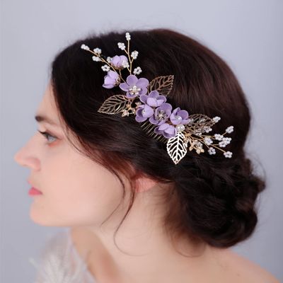 Sither Flower Hair Clip for Wedding - Purple Hair Comb for Women - Hair Accessory for Bride - Wedding Party Prom Gift