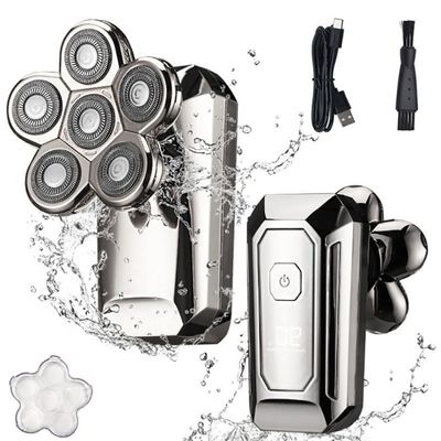 Electric Razor for Men, Rechargeable Powerful Beard Hair Electric Shaver For Men Body Trimmer Facial Grooming Electric Razor Bald Shaving Machine (Color : Silver)