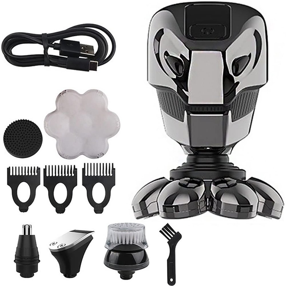 Electric Razor for Men, BLACK 7D Floating Head Men's Electric Shaver LCD Rechargeable Waterproof Bald Shaving Machine Nose Hair Trimmer