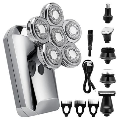 Electric Razor for Men, 6 in 1 Electric Shaver Razor for Men's Trimmer Wet and Dry 6 Blade Head Dry Razor 5D Head Waterproof LED Display Machine for Shaving ( Color : Silver )