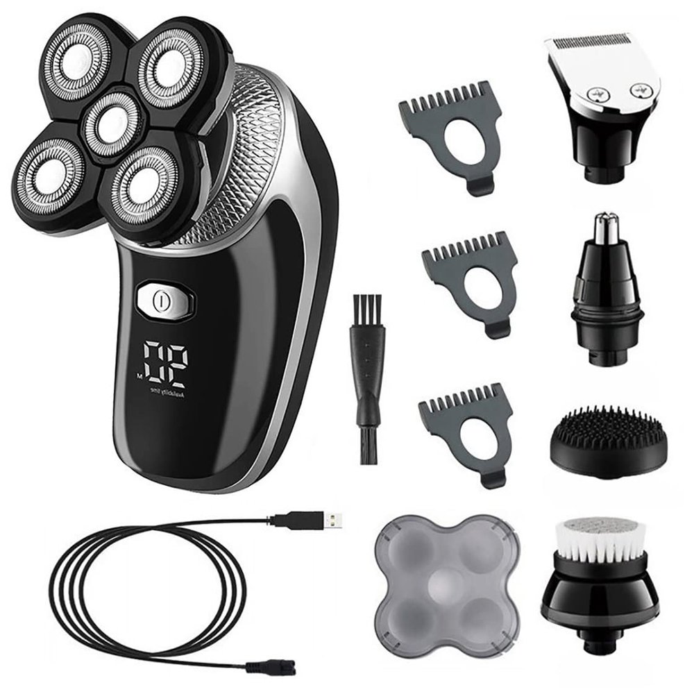 Electric Razor for Men, 5 in 1 Digital Display Wet Dry Electric Shaver Bald Shaving Machine Men Beard Hair Trimmer Body Facial Electric Razor Rechargeable