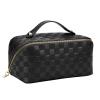 gruciso Large Capacity Makeup Bag, Zipper Women Cosmetic Bag, Travel Makeup Organizer Case, PU Leather Waterproof Cosmetic Bag, with Handle and Divider Flat Lay Cosmetic Bags (Deep Black) view 1