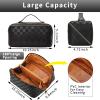 gruciso Large Capacity Makeup Bag, Zipper Women Cosmetic Bag, Travel Makeup Organizer Case, PU Leather Waterproof Cosmetic Bag, with Handle and Divider Flat Lay Cosmetic Bags (Deep Black) view 2