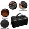 gruciso Large Capacity Makeup Bag, Zipper Women Cosmetic Bag, Travel Makeup Organizer Case, PU Leather Waterproof Cosmetic Bag, with Handle and Divider Flat Lay Cosmetic Bags (Deep Black) view 4