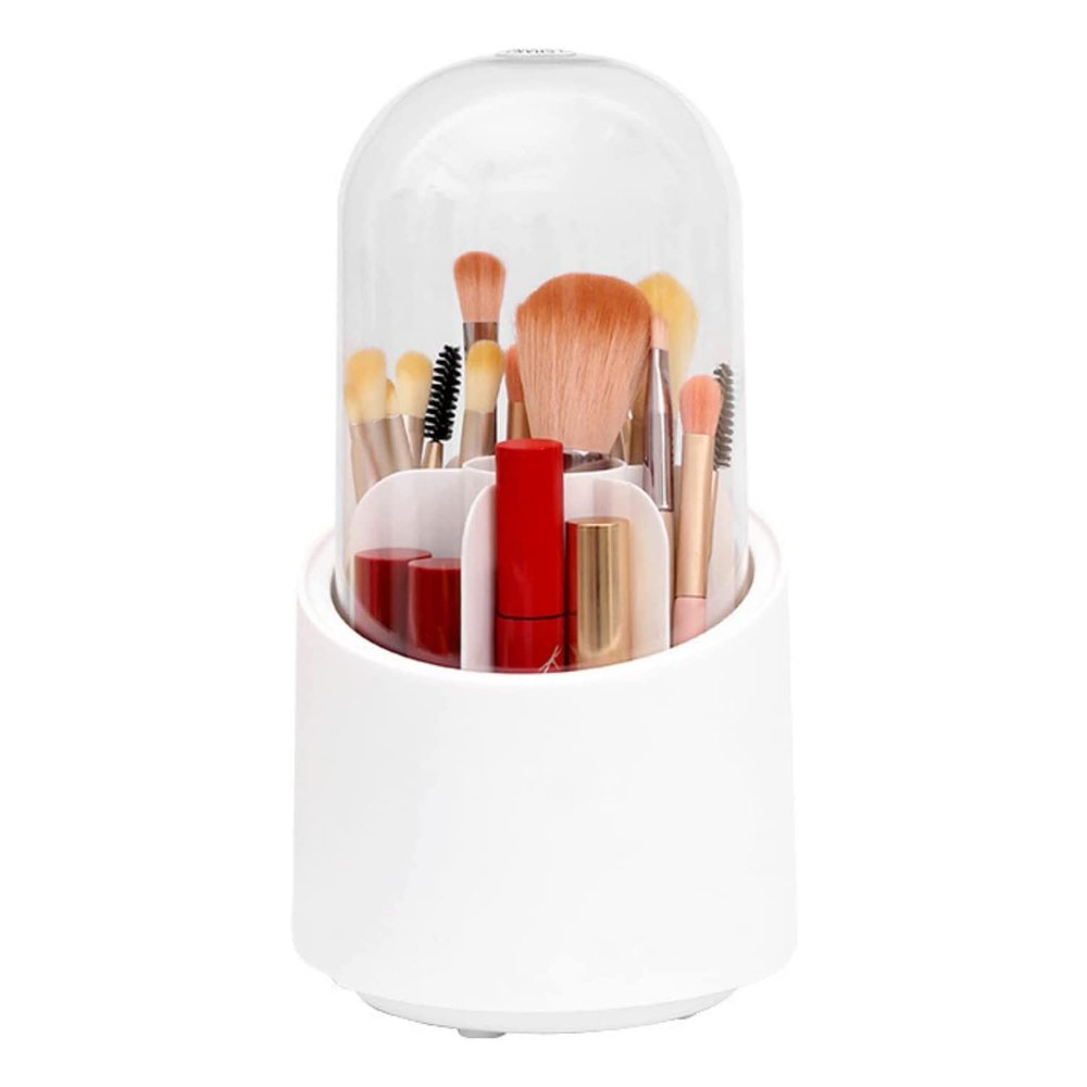 AFRAND Makeup Brush Holder with Lid.360 rotating Dustproof Make Up Brushes organizer with Clear Acrylic Cover, Spinning Cosmetics holders Storage Box for Vanity Home Office Countertop bathroom