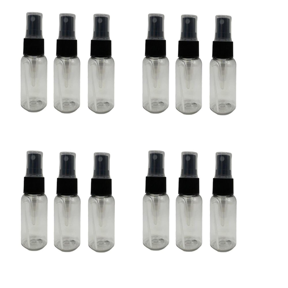 Natural Farms 1 oz Clear Boston BPA FREE Bottles - 12 Pack Empty Refillable Containers - Essential Oils Cleaning Products - Aromatherapy | Black Fine Mist Sprayers - Made in the USA