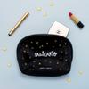 Pedrita Parker Women's Velvet Toiletry Bag with Embroidered Horoscope, Black/White, Medio view 3