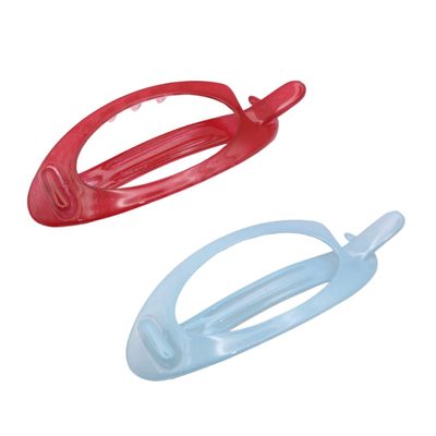 Parcelona French Plain Oval Small Celluloid Metal Free Hair Barrette Clips Women Hair Accessories, Made in France (Light Blue and Red 3 1/4" 2 Pcs)